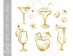 Gold Cocktails SVG Clip Art Cut Files | Gold Margarita Svg Martini Svg Dxf  Pdf Coconut Cocktail Svg | Gold Bar Theme Svg Clipart SC457G