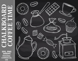 Chalkboard Coffee Time Clip Art - Coffee, Cup, Donuts, Cupcake, Coffee  Beans, Pot Clip Art