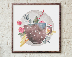 Coffee Decor Sign, Coffee Sign, Coffee Cup Clip Art, Printable Wall Art,  Wall Decor, Sign, Watercolor Wall Art, Coffe Art, Floral Wall Art.