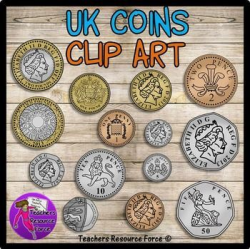 British UK coins clip art: 1p, 2p, 5p, 10p, 20p, 50p, £1, £2 ...