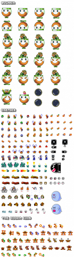 A load of Super Mario World sprites including lots of Bowser, the ...