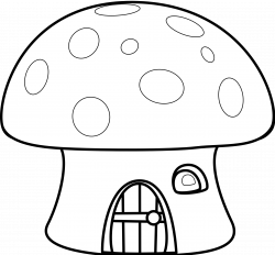 Mushroom house in the woods clipart black and white