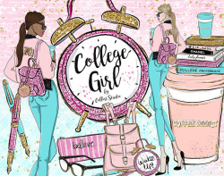 Planner Girl Clipart, College clipart, Fashion Illustration ...