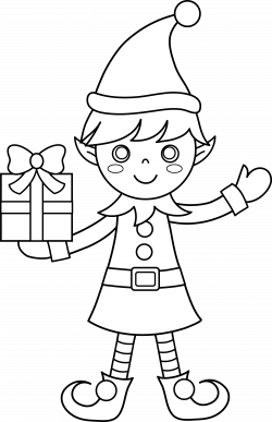 28+ Collection of Cute Christmas Elf Clipart Black And White | High ...