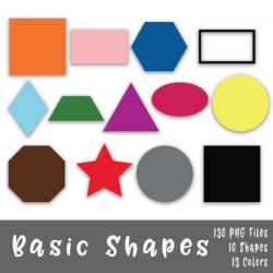 Basic Shapes Clip Art (2D) - 130 png files - 10 designs in 12 colors &  Outlines