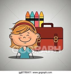 EPS Illustration - Girl student colors school baggage ...