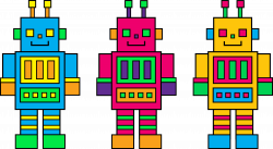 Three Colorful Little Robots - Free Clip Art