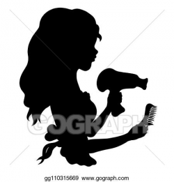 Stock Illustration - Cute girl with hair dryer and comb in ...