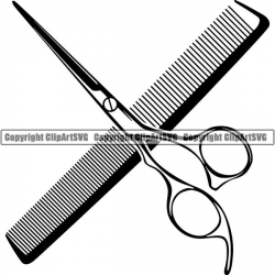 Barber Barbershop Hairstylist Hair Scissors Comb Haircut Logo ClipArt SVG