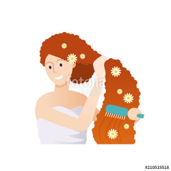 Vector illustration of beautiful caucasian woman in towel ...