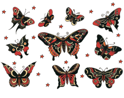 Sailor Jerry, Vintage Tattoo Designs, Moth & Butterfly Tattoo flash ...