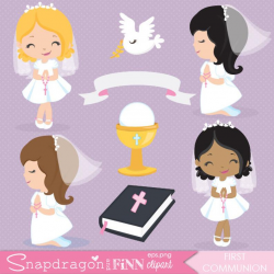 BUY5GET5 First Communion clipart, Religious clipart, Cute Communion Girls  clipart, cross clipart, bible clipart, Commercial License Included