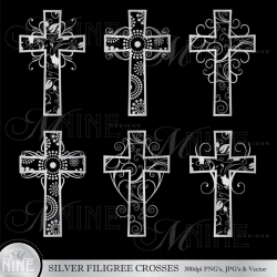 SILVER FILIGREE CROSSES Clipart Cross Clip Art Vector Art File, Instant  Download, Easter Christian Religious Illustrations