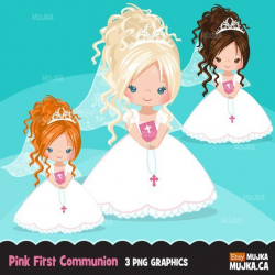 Pink First Communion Clipart for Girls. Holy Communion ...