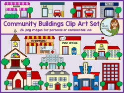 Community Buildings Clip Art Set - 26 images for personal and ...