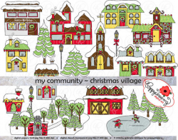 My Community Christmas Village Clipart: 300 dpi transparent