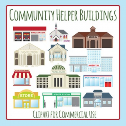 Community Helper Buildings Clip Art Pack for Commercial Use