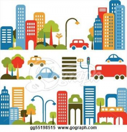 Cute vector illustration of a city street | Library ...