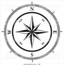 Clipart of a Black and White Compass Rose on White by ...