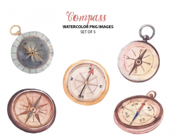 Beautiful compass clipart - Watercolor adventure clip art - Vintage travel  clipart