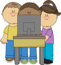 Kids Using School Computer Clip Art - Kids Using School Computer ...