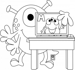 Black and White Monster and Computer Clip Art - Black and White ...