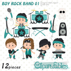 Boy Rock Star clipart, concert clip art, electric guitar, pop and rock,  cute rock and roll art - Instant download, digital clipart for girls