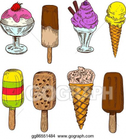 Vector Clipart - Various ice cream cones, sundae, popsicle ...