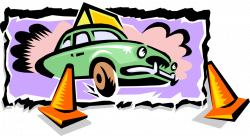 Driver's Ed Car with Traffic Pylons - Vector Image