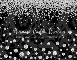 Diamond Confetti Overlays, diamond clipart, diamond clip art png  rhinestone, gems, jewels, glam confetti photo overlays, digital download
