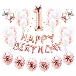 Cieovo 1st Birthday Girl Decoration Set, Great for 1st Birthday Party  Supplies and Rose Gold Party Decorations Includes Rose Gold Confetti  Balloons ...