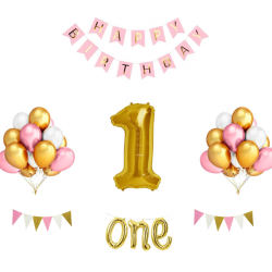 1st Birthday Balloon Decoration Set - Pink and Gold
