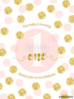 Cute baby first birthday card with golden glitter confetti ...
