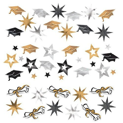 Amscan Graduation Party Caps and Stars Confetti Decoration (Pack Of 2),  Black/Silver/Gold