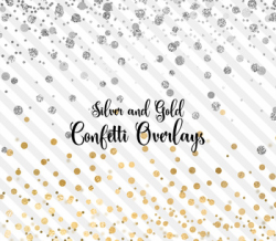 Silver and Gold confetti overlays, PNG party confetti clipart, glitter and  foil