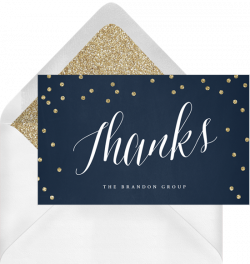 Gold Glitter Confetti Thank You Notes in Blue | Greenvelope.com
