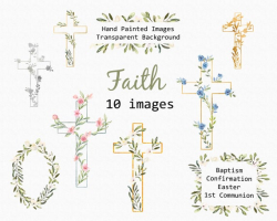 Christian Clip Art, Baptism, First Communion, Confirmation, Easter, White  Floral Frame and Wreath, Cross, DIY Invitations