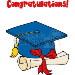 Blue Graduation Cap With Diploma And Text Congratulations! clipart.  Royalty-free clipart # 382382