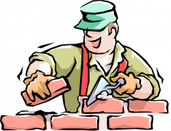 Handyman Bricklayer Lays Masonry Bricks - Vector Image