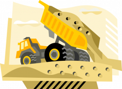 Construction Dump Truck Dumps Load - Vector Image