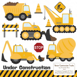 Premium Yellow Construction Clipart - Truck Clipart, Construction Clip Art,  Vector Construction Trucks, Construction Equipment, Diggers
