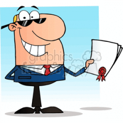 cartoon guy holding a contract clipart. Royalty-free clipart # 383604
