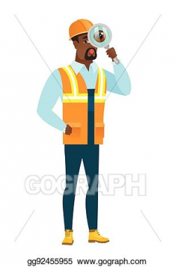 Vector Stock - African-american builder with magnifying ...