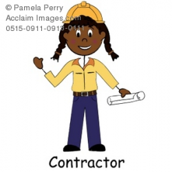 Clip Art Illustration of a Stick Figure-Black Female Contractor