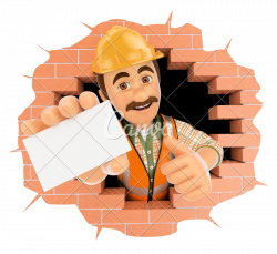 3D Worker Coming Out a Wall Hole with a Blank Card - Photos by Canva