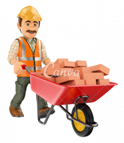 3D Construction Worker with a Wheelbarrow - Photos by Canva