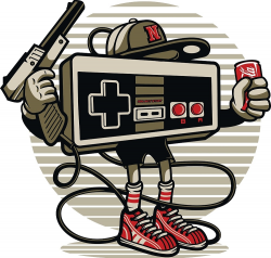 Retro Gaming Controller Cartoon Character