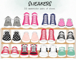 Watercolor Sneakers - shoes clip art - sneakers clip art - running shoes  clipart - converse clipart - instant download - Commercial Use