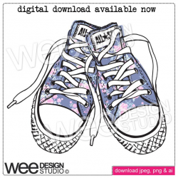 FLORAL chic CONVERSE sneakers digital clipart sketch - png jpeg & eps  (personal or commercial use)