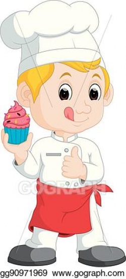 EPS Illustration - Funny cartoon chef showing delicious cake ...